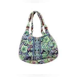 Retired Vera Bradley blue rhapsody paisley quilted tote Shoulder Bag Green Blue